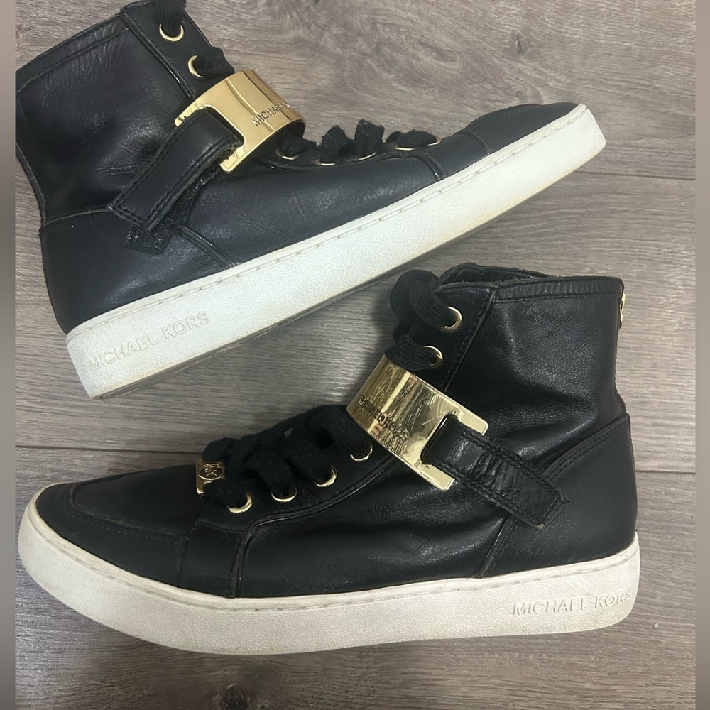 Michael Kors Black and Gold High-Top Sneakers